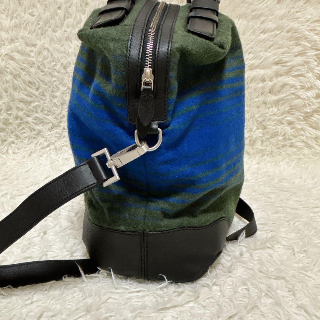 美品✨ エンポリオアルマーニ フェルト調トートバッグ 大容量 A4収納可 緑 青