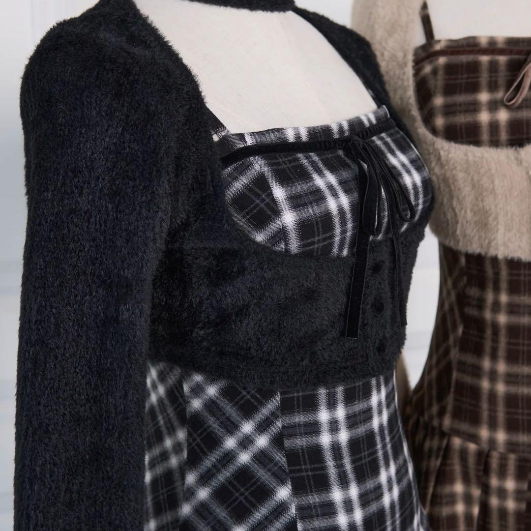 bunnylis ファーボレロ×チェックミニワンピ ブラック