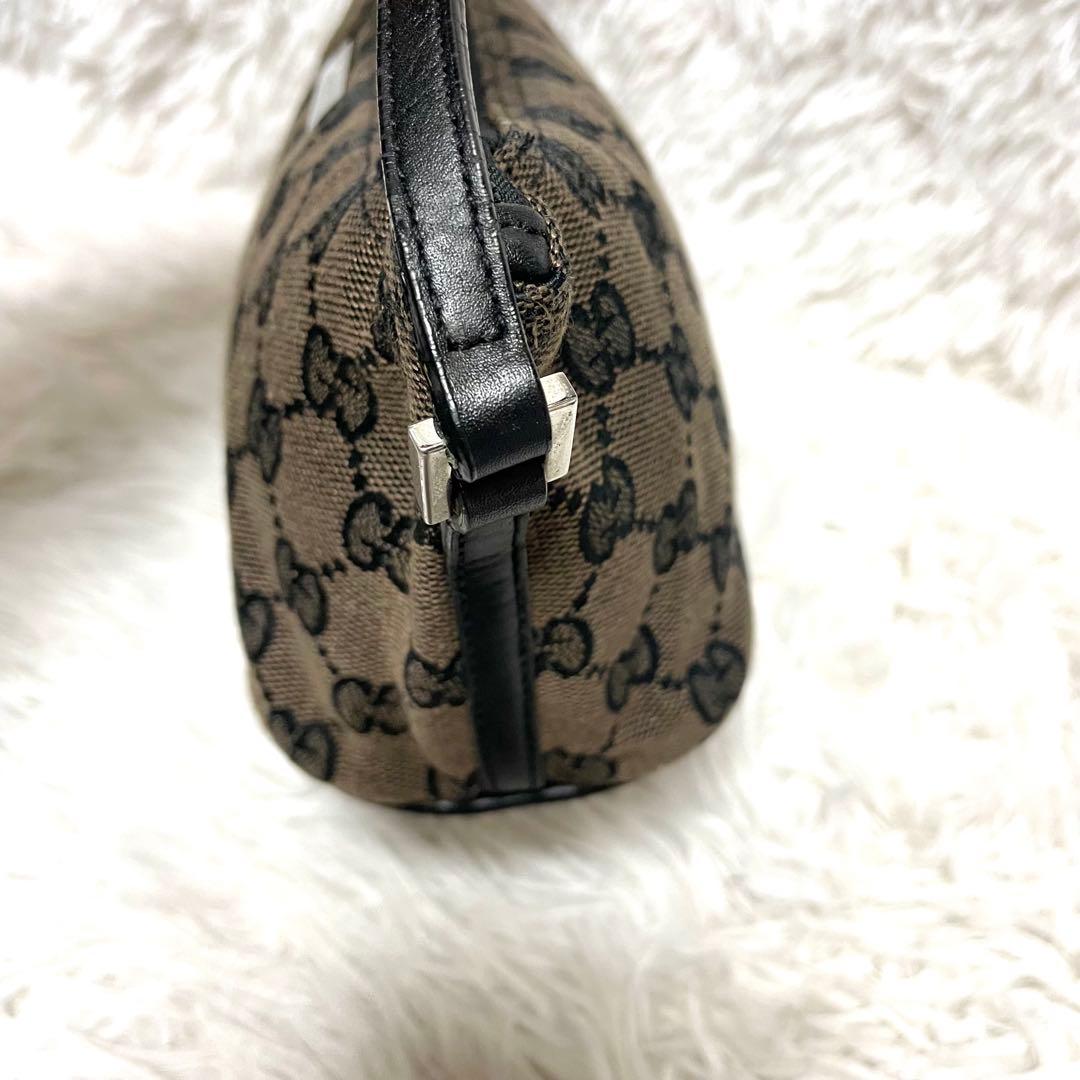 【美品】GUCCI アクセサリーポーチ GG柄 キャンバス レザー ロゴプレート
