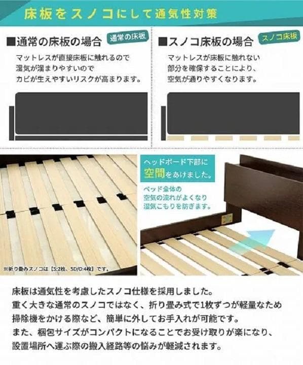 ① セミダブルベッド USBコンセント付き ロータイプベッド 宮付き ブラック