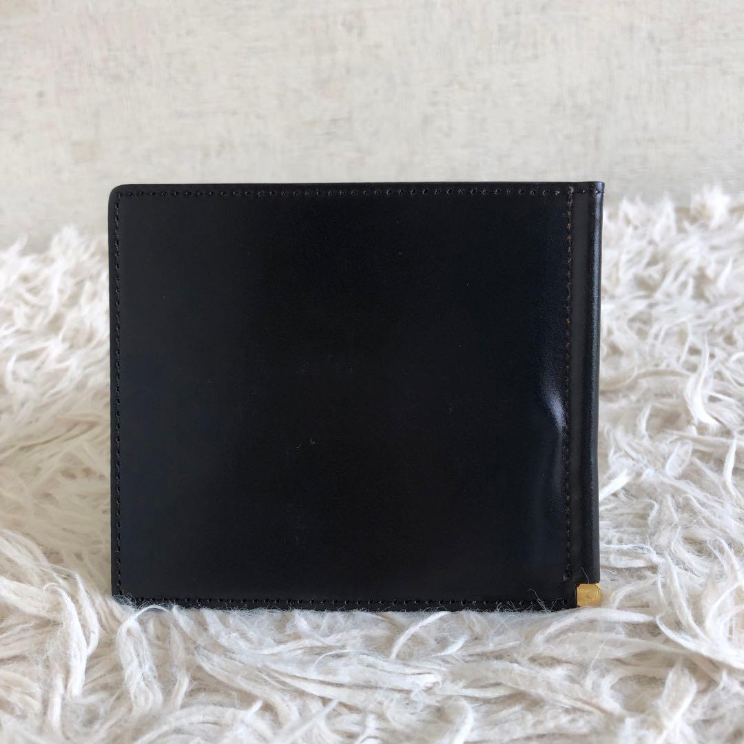 【極美品 コードバン】マネークリップ　黒　財布　本革　光沢　ゴールド金具