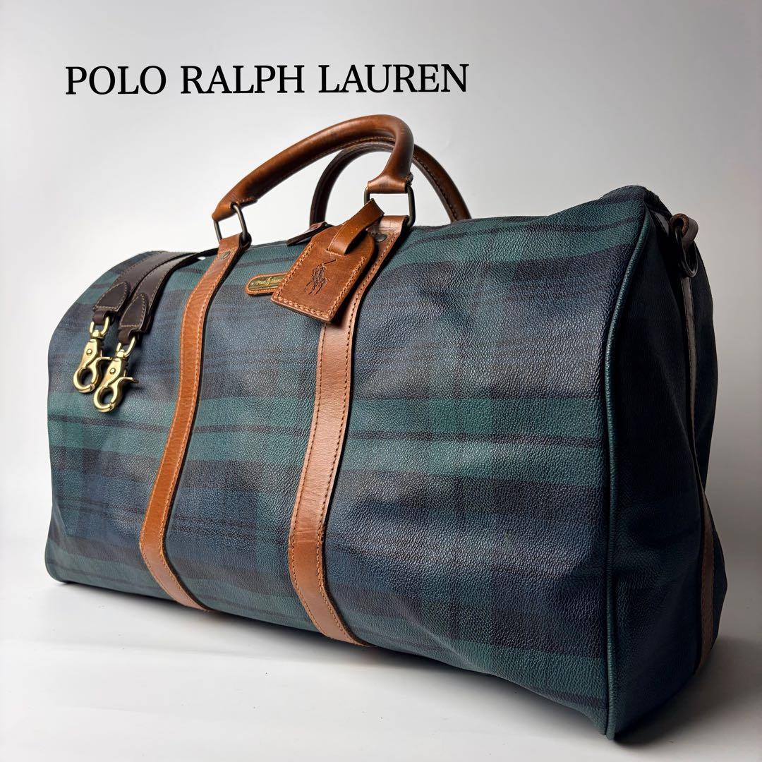ポロラルフローレン ボストンバッグ 大 2WAY チェック PVCレザー