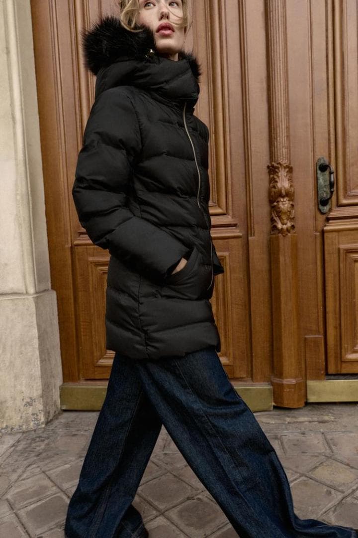 ZARA 撥水ウィンドブレーカーフード付きダウンジャケット S