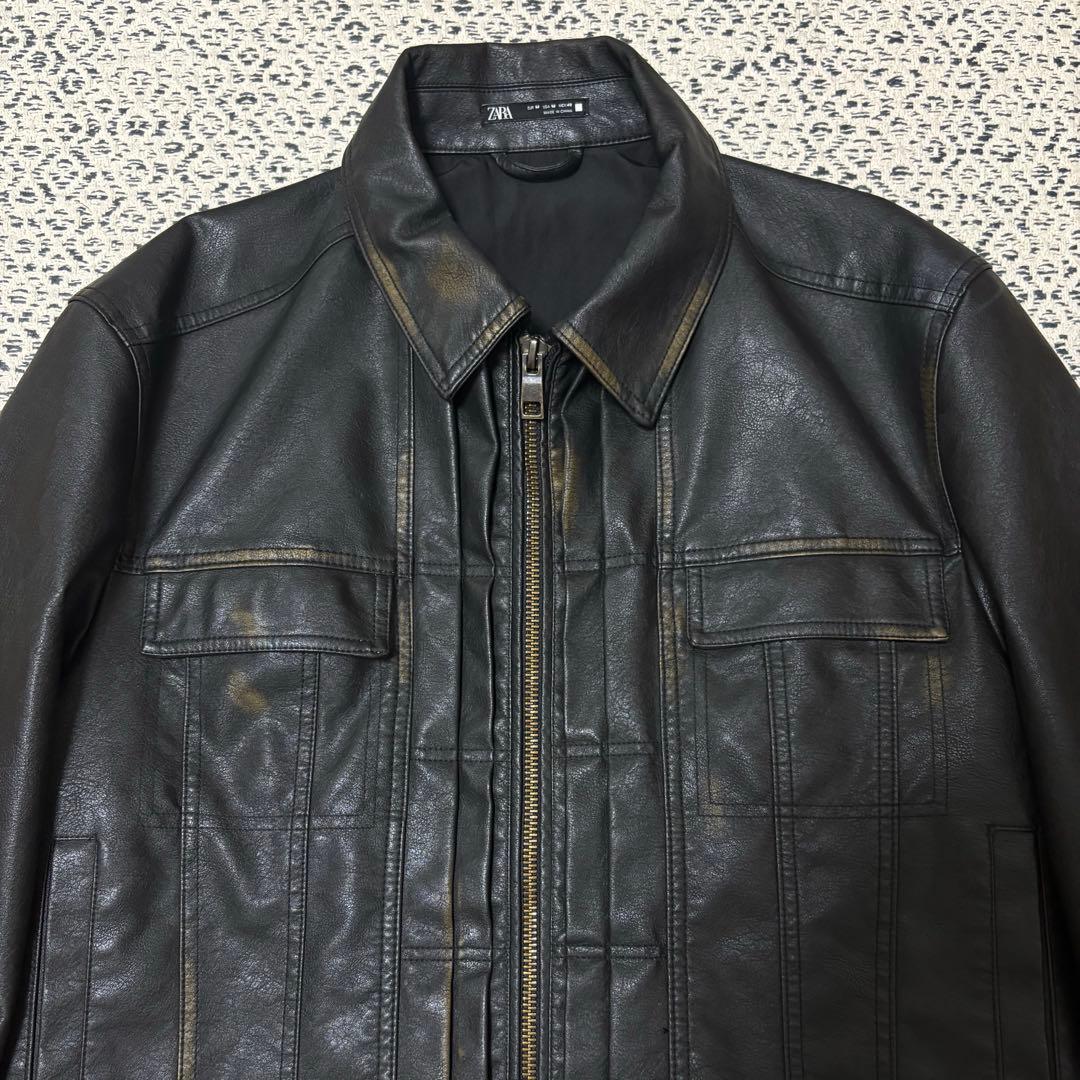 (美品)ZARA ヴィンテージエフェクト レザージャケット　M