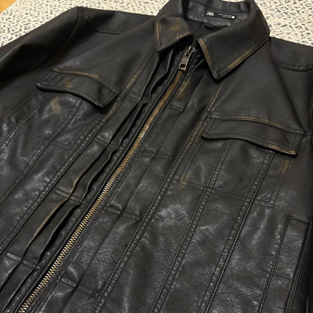 (美品)ZARA ヴィンテージエフェクト レザージャケット　M