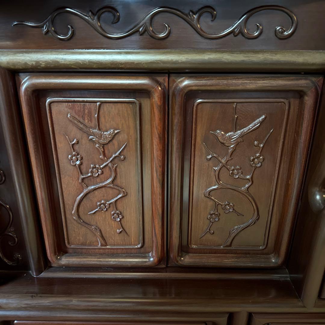 唐木家具 紫檀 茶箪笥 飾り棚 唐草透彫り