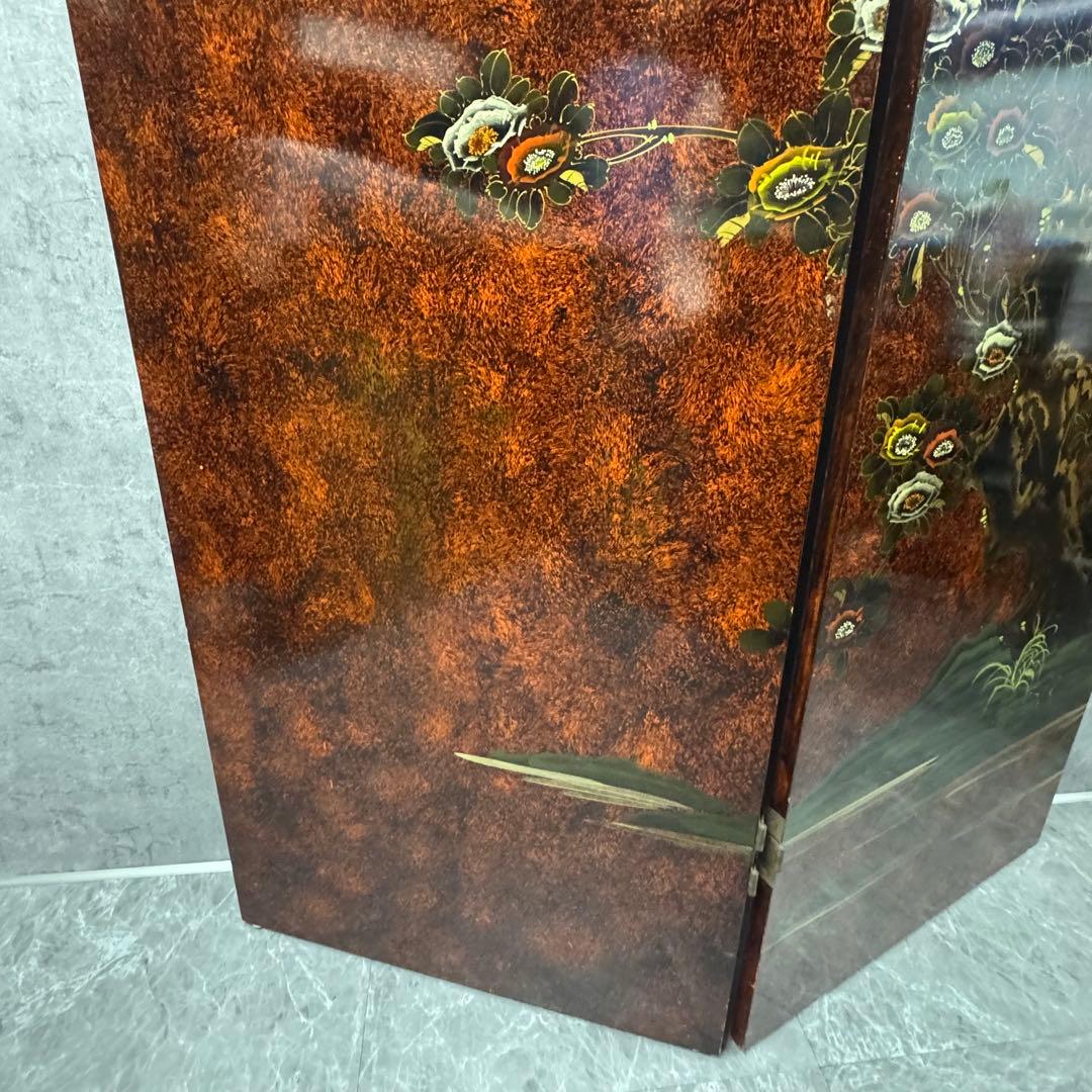 アンティーク　屏風　衝立　パーティション　花鳥　装飾　飾り　中国家具