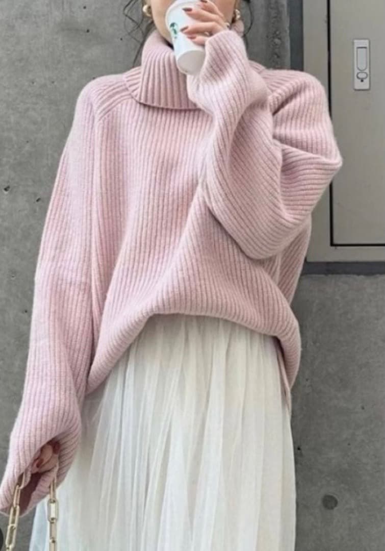 anuans ウールカシミヤラグランタートルニットプルオーバー ピンク