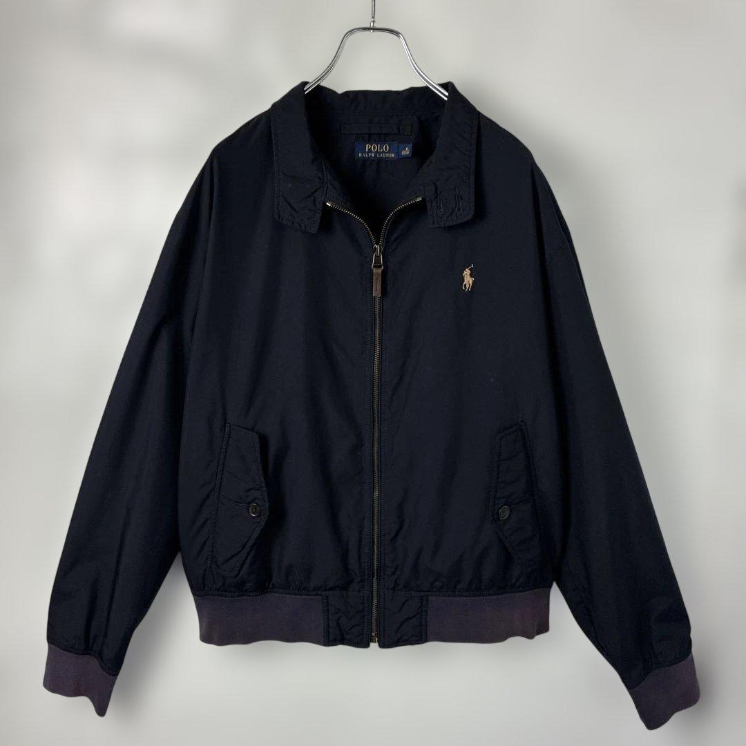 ポロラルフローレン　スイングトップ　ネイビー紺色　刺繍ロゴ　ナイロン　スウィング