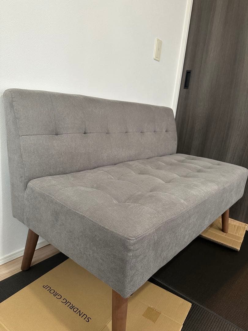 ミルドソファ2人掛け 北欧 ファブリック 2P 天然木 ロータイプ布張り グレー