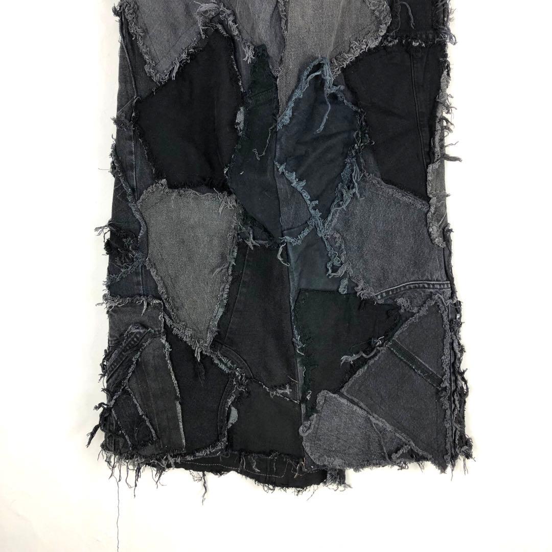 3052 リメイク　デニムスカート　再構築　パッチワーク　黒
