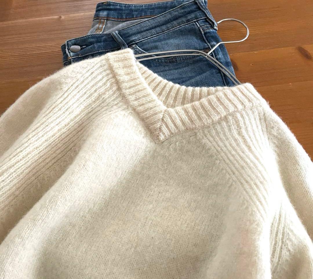 pritシェットランドウール5G天竺編み 2wayプルオーバーニット　アイボリー