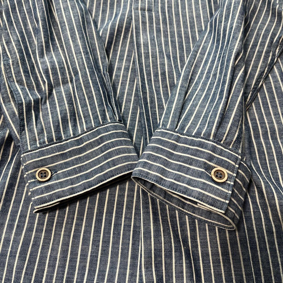 45rダンガリーストライプの908グランパプルシャツ　ユニセックス