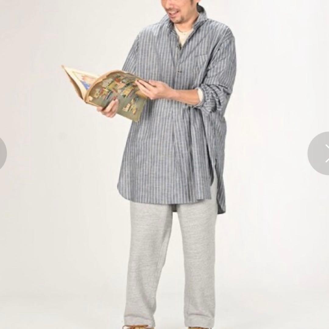 45rダンガリーストライプの908グランパプルシャツ　ユニセックス