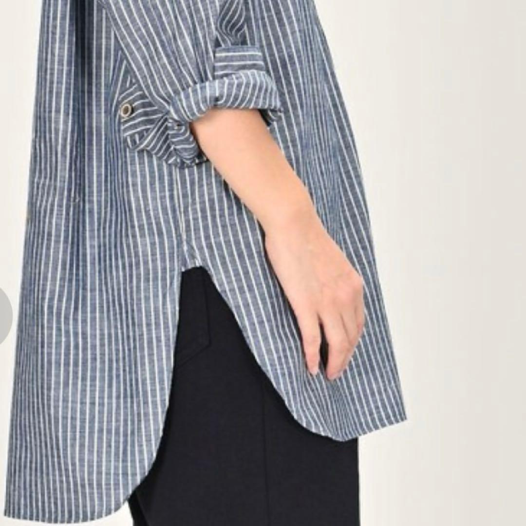 45rダンガリーストライプの908グランパプルシャツ　ユニセックス