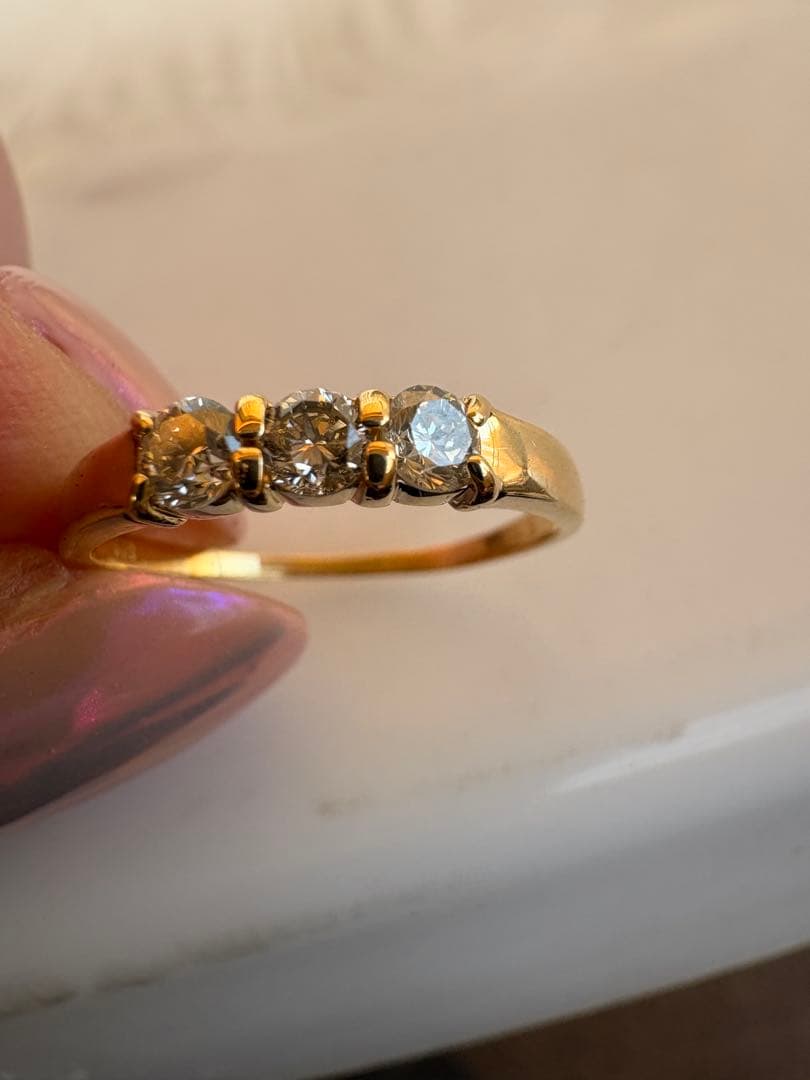 k18ゴールド✨メレダイヤ3石0.3ctリング✨新品仕上げ済み❣️