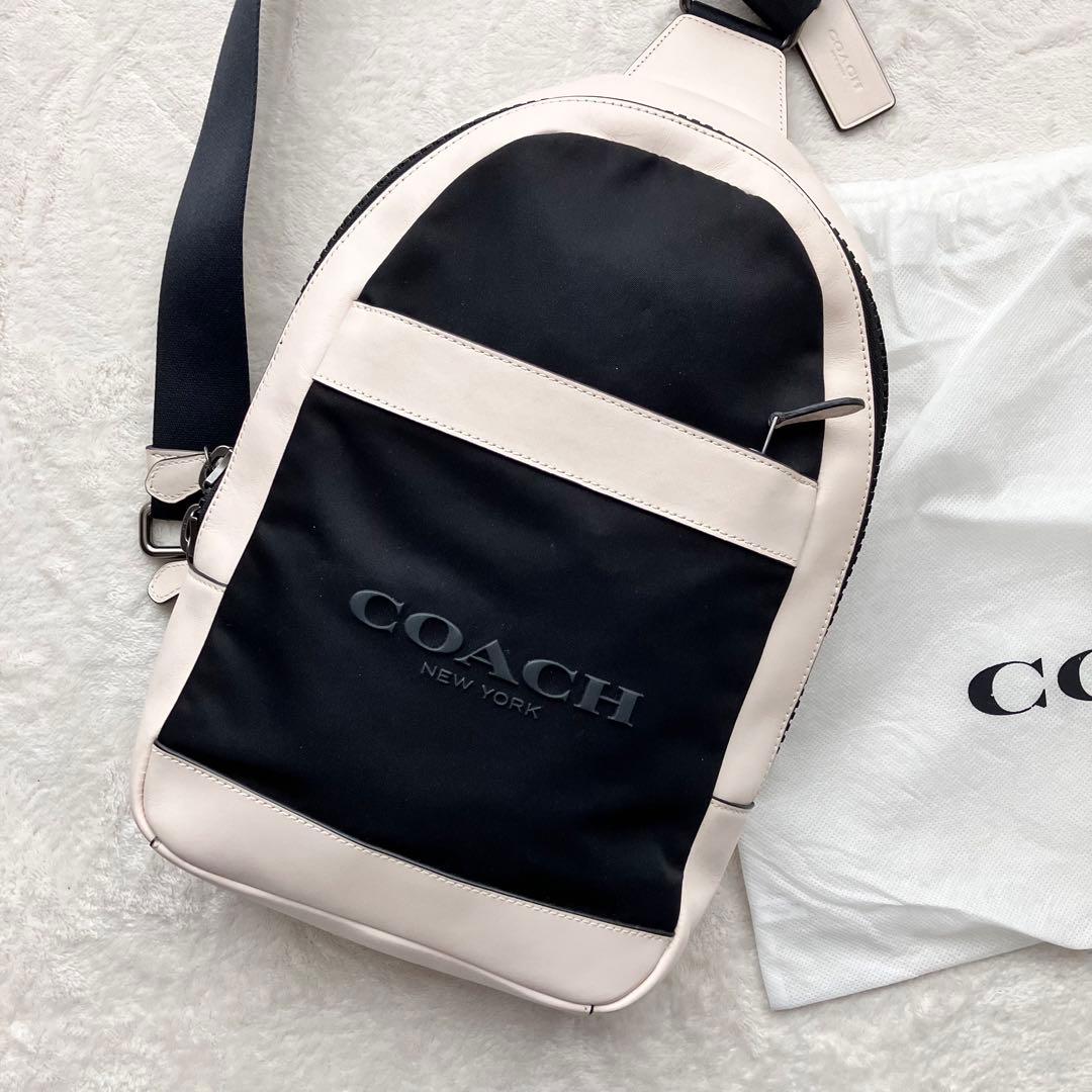 コーチ ショルダーバッグ ボディバッグ レザー ナイロン ロゴ 黒 ブラック