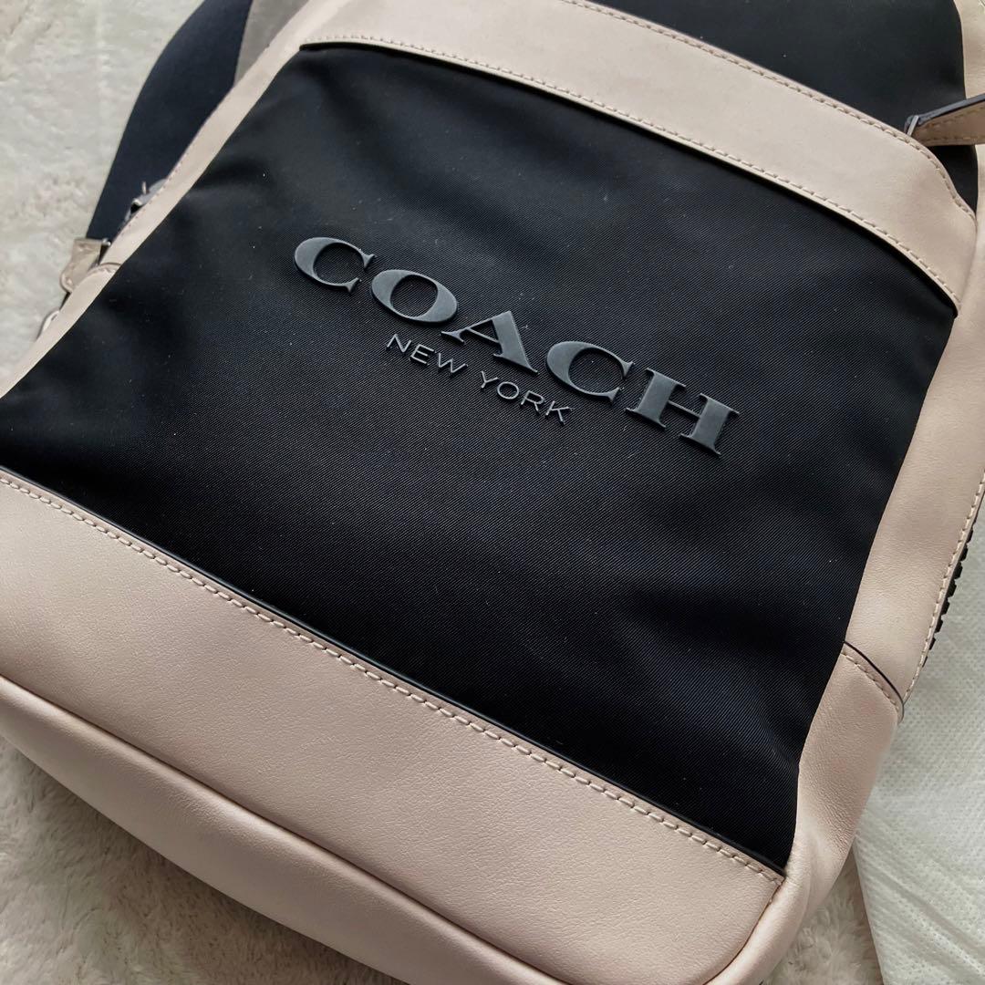 コーチ ショルダーバッグ ボディバッグ レザー ナイロン ロゴ 黒 ブラック
