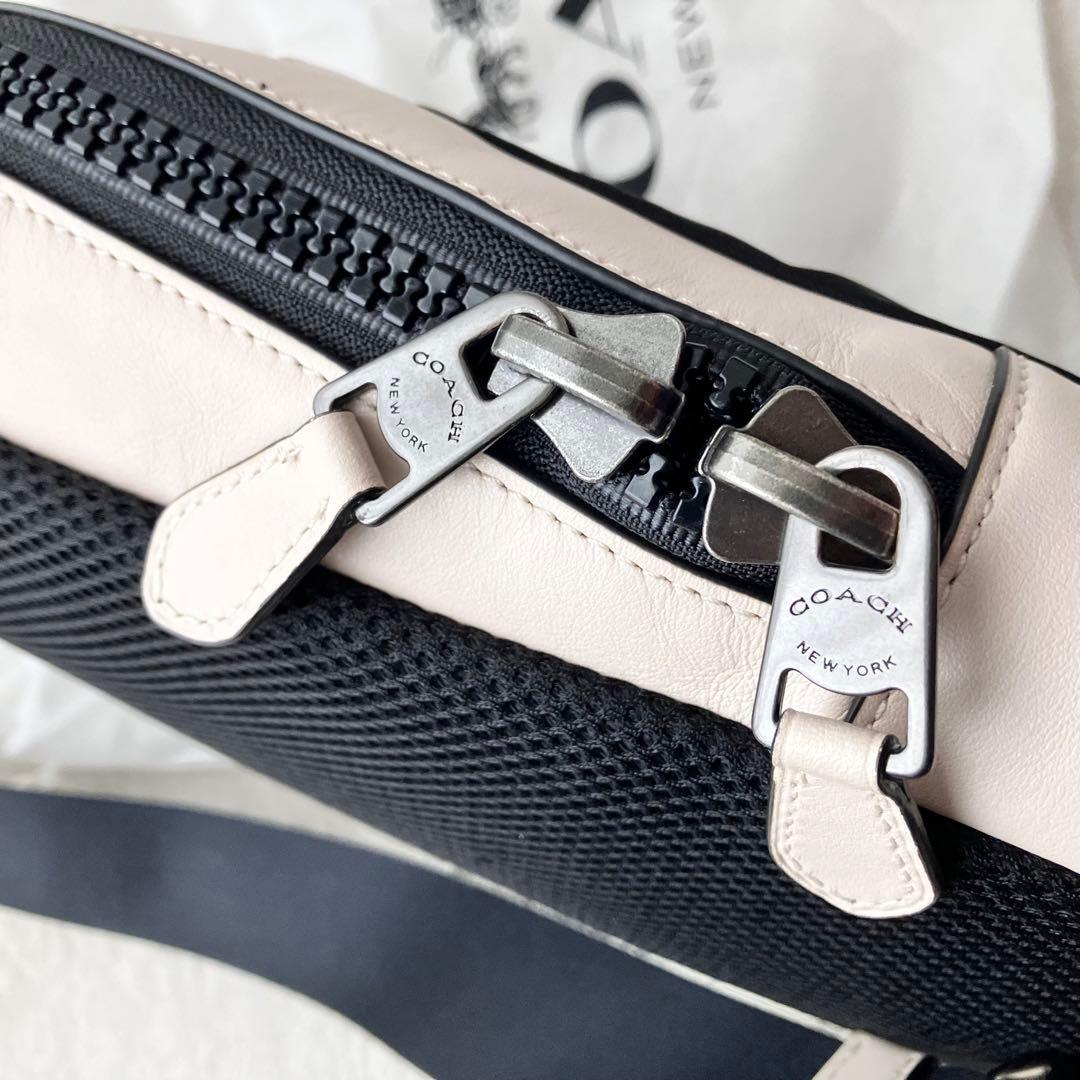 コーチ ショルダーバッグ ボディバッグ レザー ナイロン ロゴ 黒 ブラック