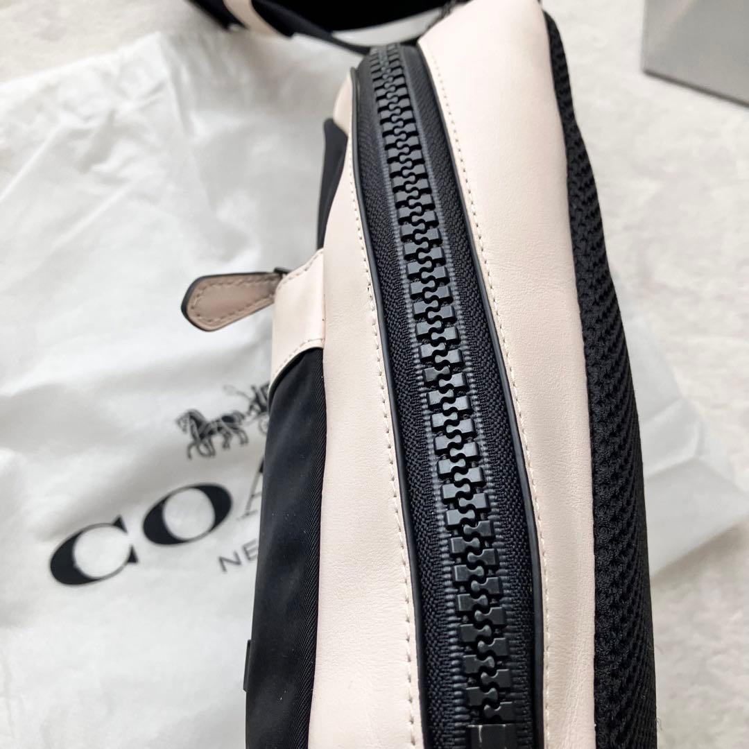 コーチ ショルダーバッグ ボディバッグ レザー ナイロン ロゴ 黒 ブラック