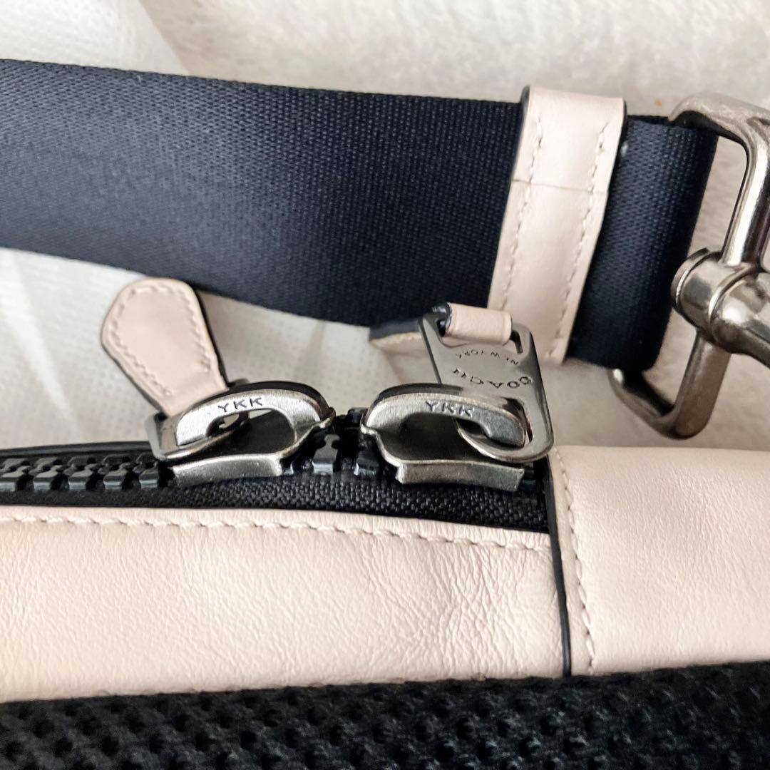 コーチ ショルダーバッグ ボディバッグ レザー ナイロン ロゴ 黒 ブラック