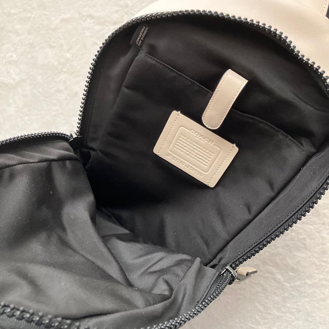 コーチ ショルダーバッグ ボディバッグ レザー ナイロン ロゴ 黒 ブラック