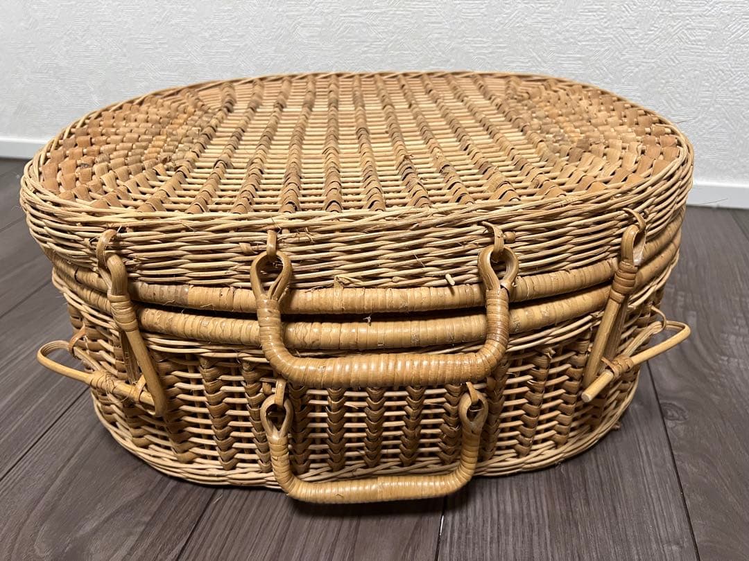 アンティーク　ピクニックトランク　レトロ　ピクニックバスケット ラタン