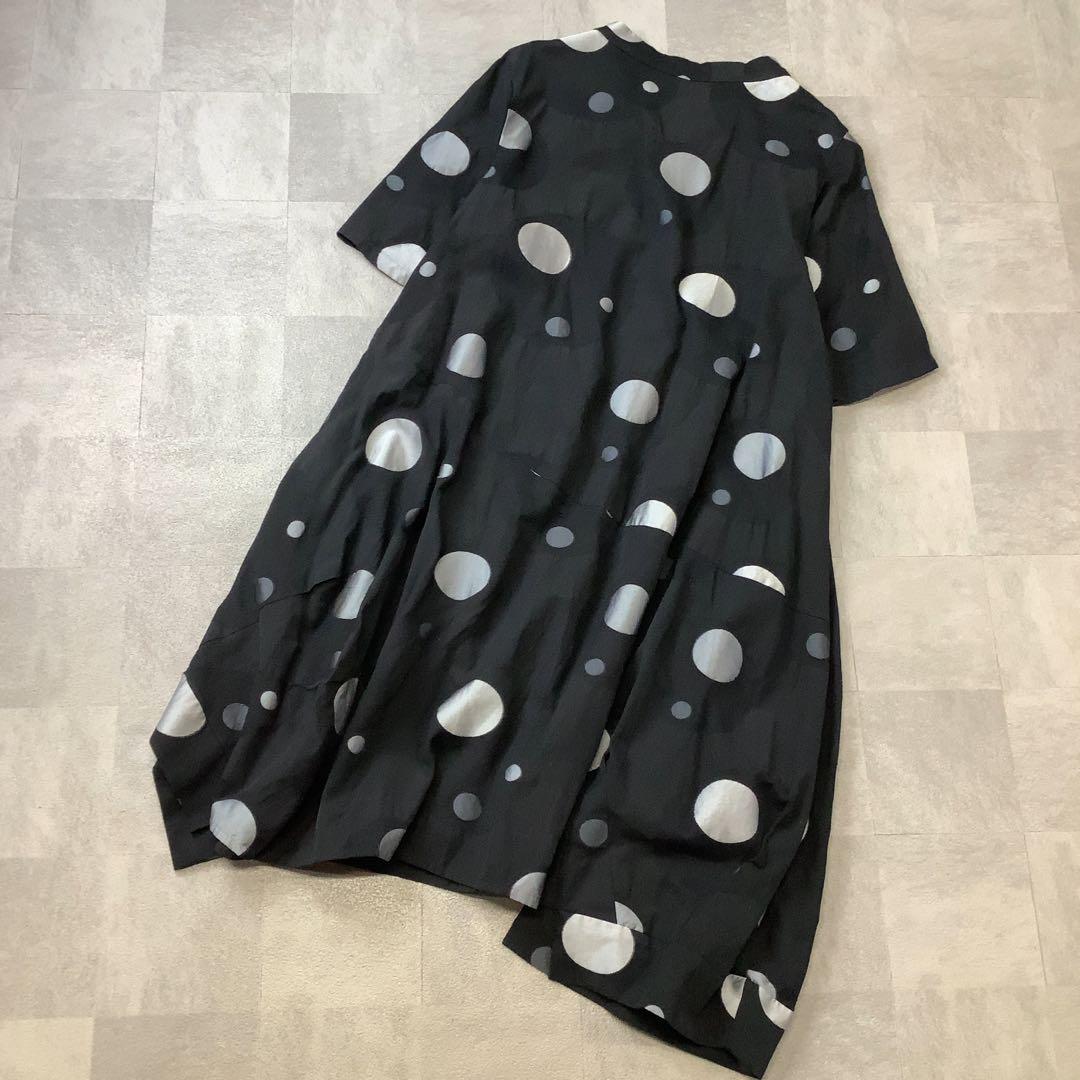 美品 慈雨 センソユニコ ランダムドット アシンメトリー デザイン ワンピース