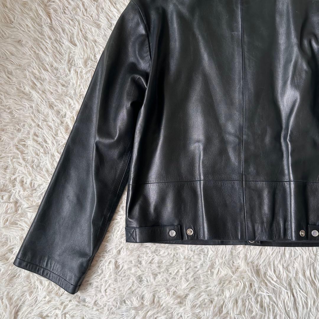 希少✨アニエスベー　レザージャケット　ノーカラー　スナップボタン　黒　本革