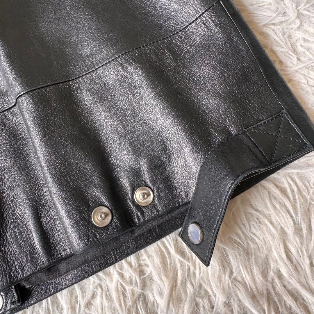 希少✨アニエスベー　レザージャケット　ノーカラー　スナップボタン　黒　本革