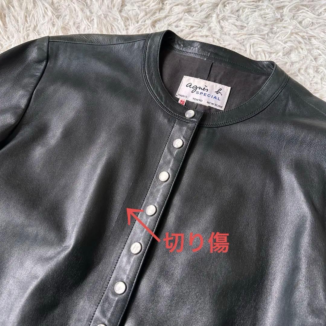 希少✨アニエスベー　レザージャケット　ノーカラー　スナップボタン　黒　本革