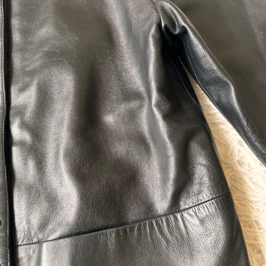 希少✨アニエスベー　レザージャケット　ノーカラー　スナップボタン　黒　本革