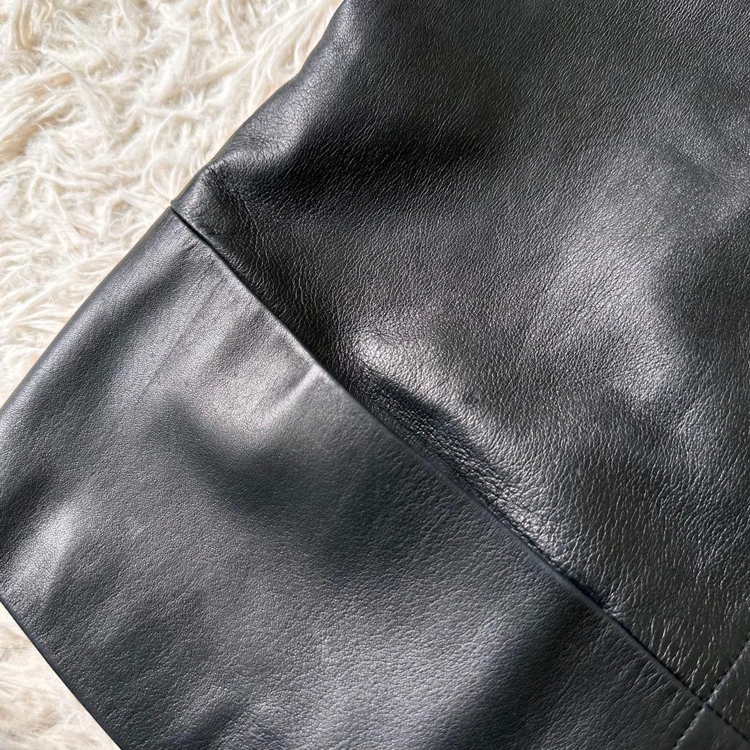 希少✨アニエスベー　レザージャケット　ノーカラー　スナップボタン　黒　本革