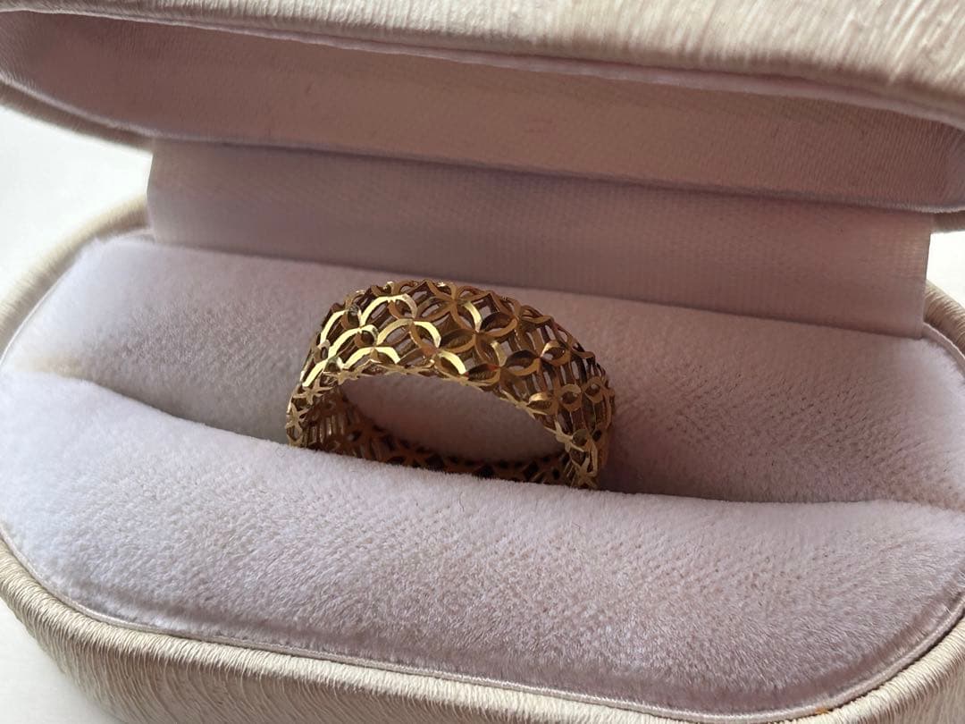 K18リング平打 透かし柄 17号ゴールド