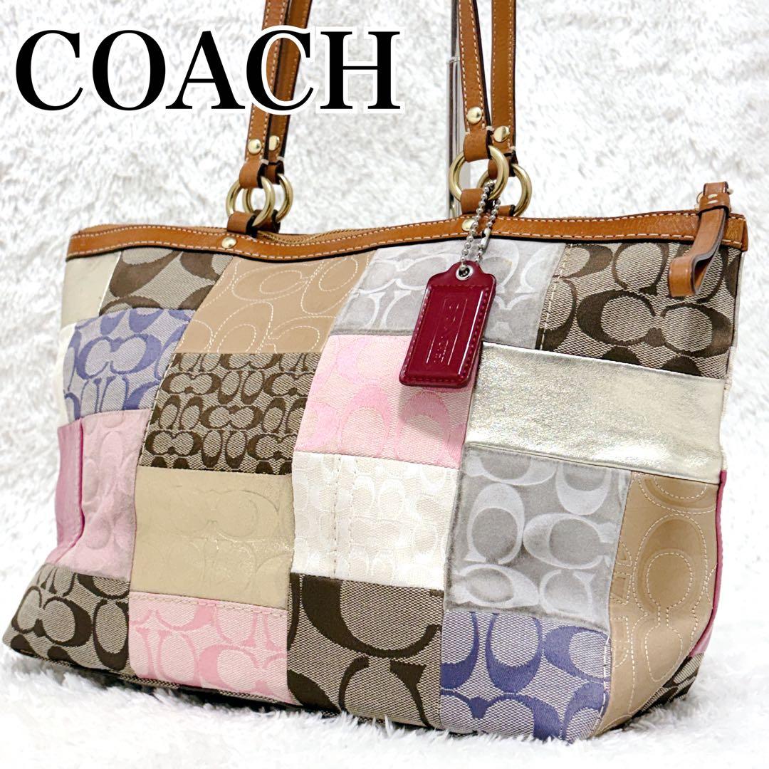 COACH パッチワーク トートバッグ A4可 シグネチャー レザー 金具