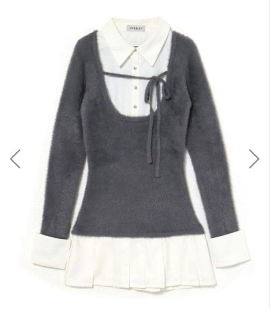 bubbles レイヤードプリーツニットワンピース グレー M