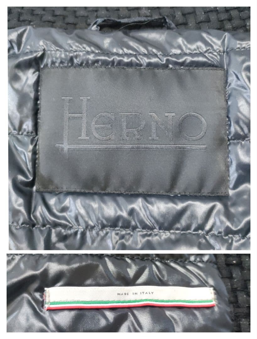 美品✨HERNO　黒タグ　編込みニットフェイスダウンコート　黒　44