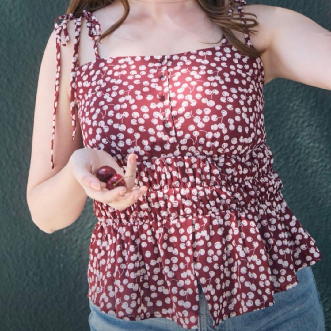 herlipto Cherry Pattern Strap Top Sサイズ