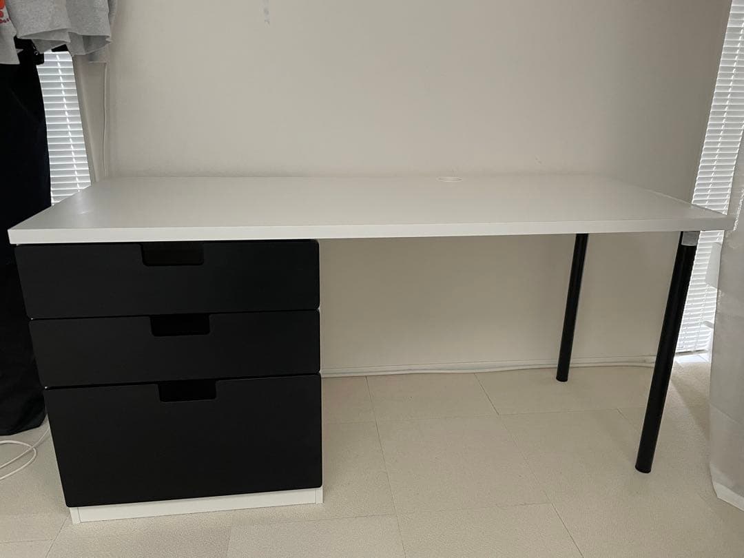 引き取り限定　IKEA ロフトベッド　stuva 机　引き出し付き　白黒