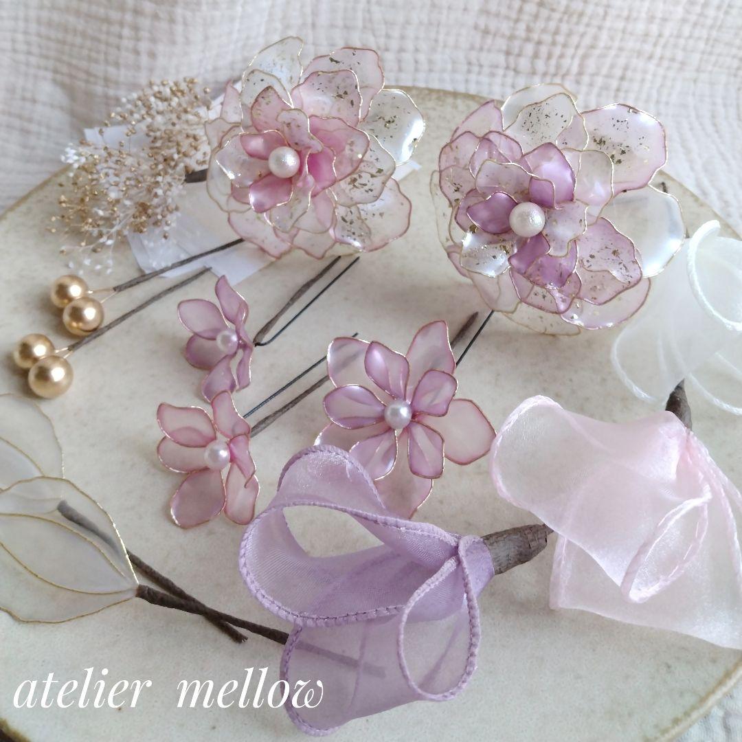 髪飾り 成人式 ピンク 紫 ホワイト アメリカンフラワー【☆☆】