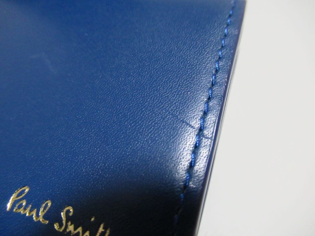 ポールスミス 新品訳あり！シグネチャーストライプ牛革名刺入れ カードケース 青