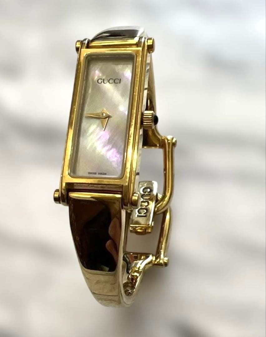 GUCCI 腕時計 1500L バングル シェル文字盤 レディース