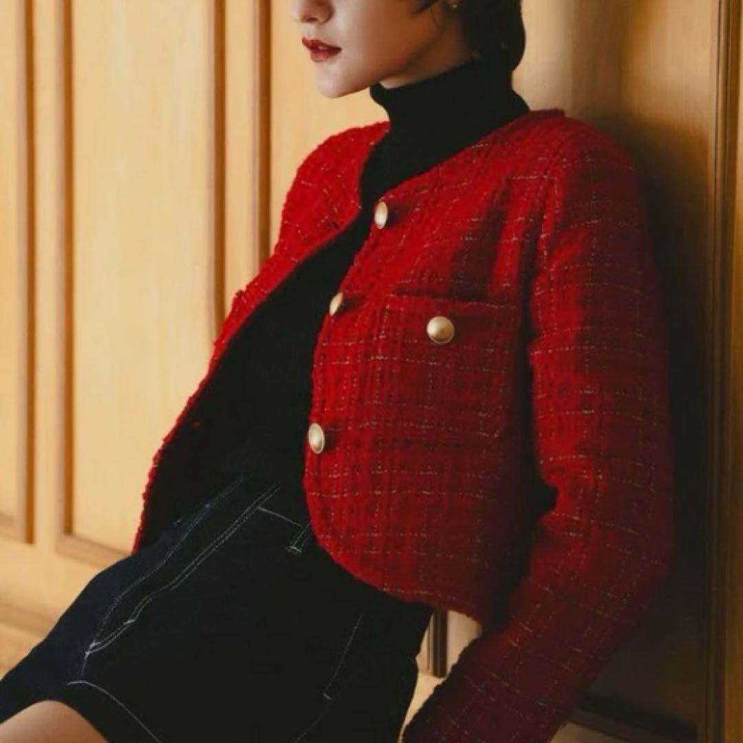 新品タグ付 sheller gold button tweed jacket