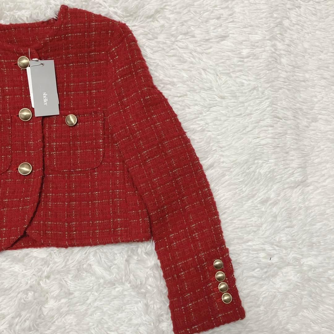 新品タグ付 sheller gold button tweed jacket