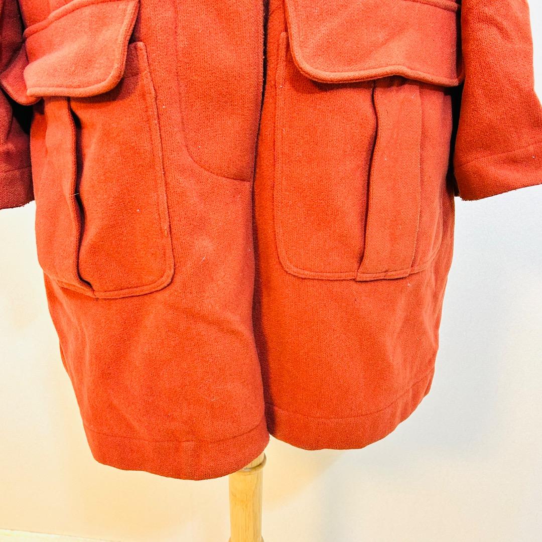 【ヴィンテージ】ジリ ファーカラーテラコッタレッドフラップポケット ワイドコート