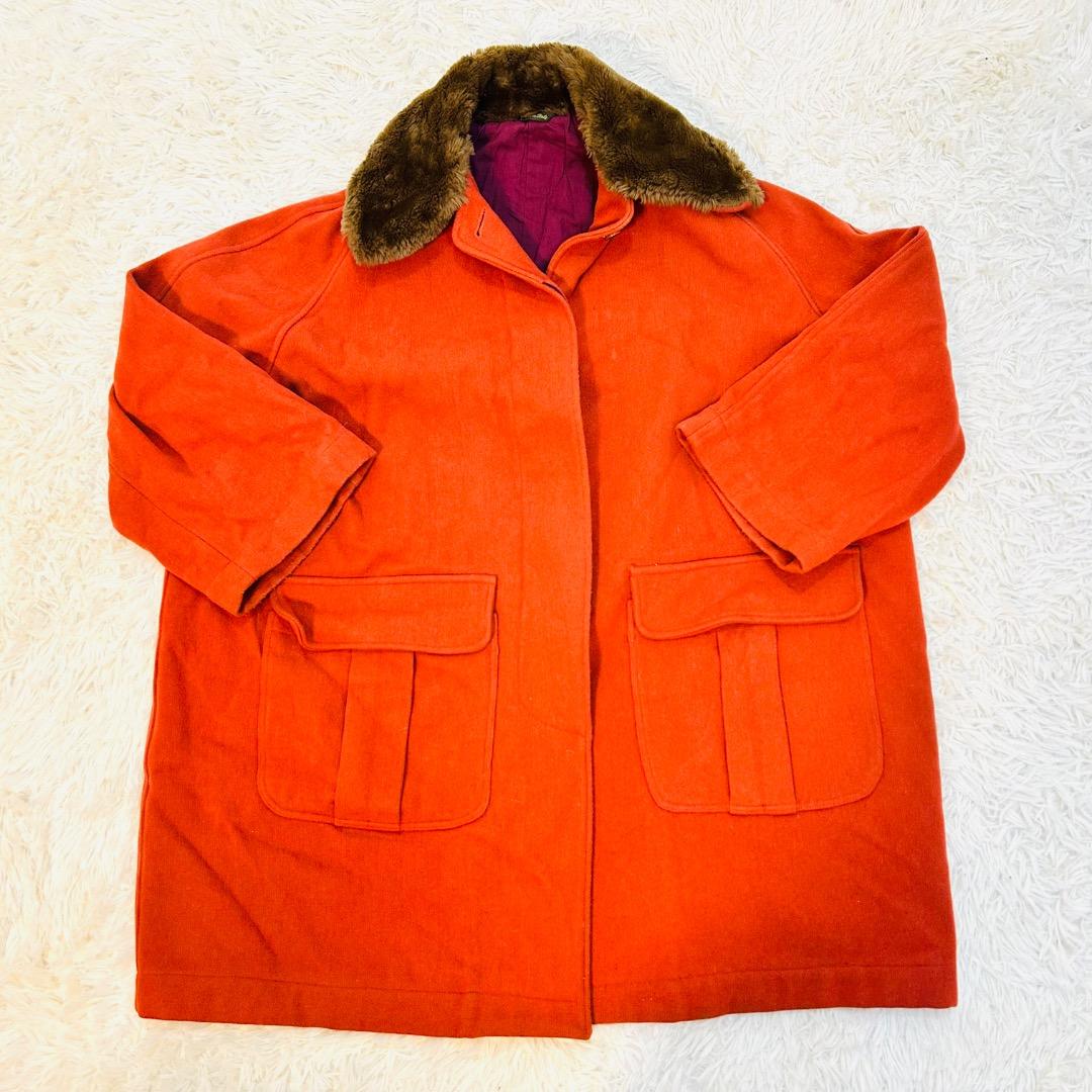 【ヴィンテージ】ジリ ファーカラーテラコッタレッドフラップポケット ワイドコート
