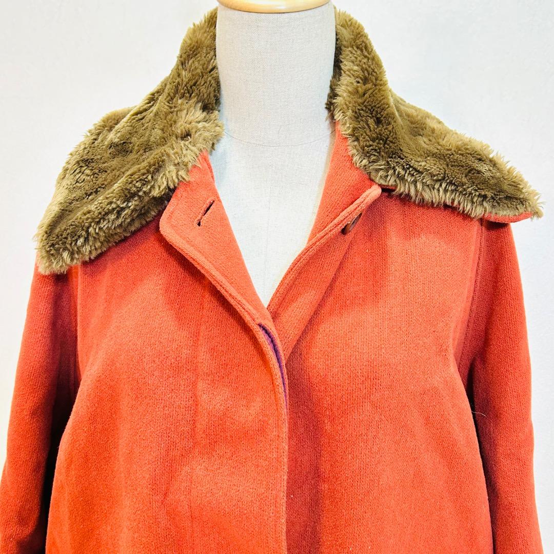 【ヴィンテージ】ジリ ファーカラーテラコッタレッドフラップポケット ワイドコート