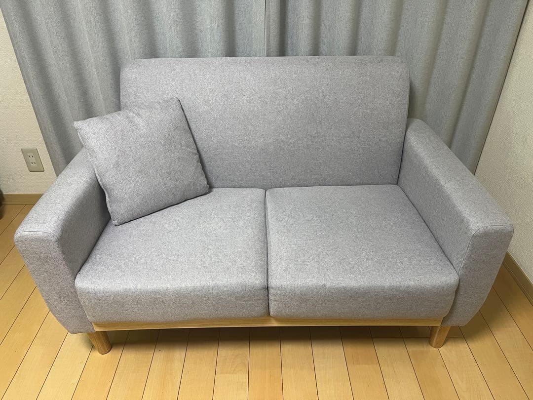 グレー 2人掛けソファ クッション付き