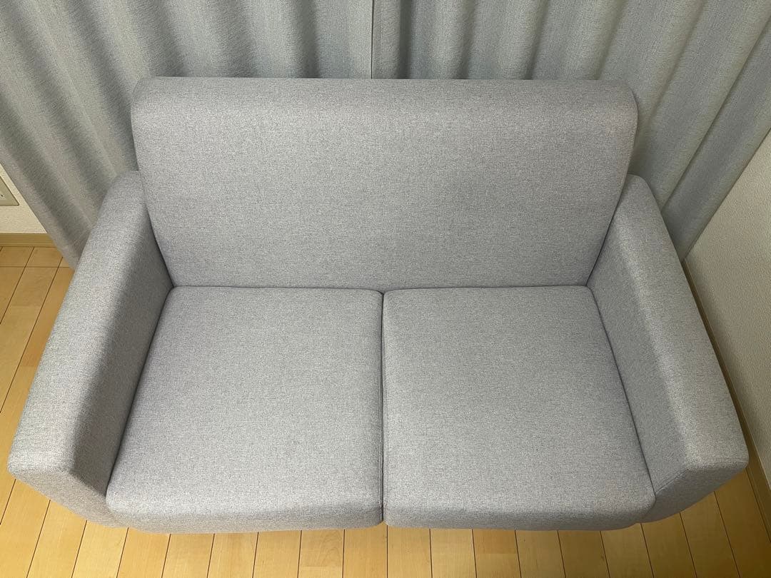 グレー 2人掛けソファ クッション付き