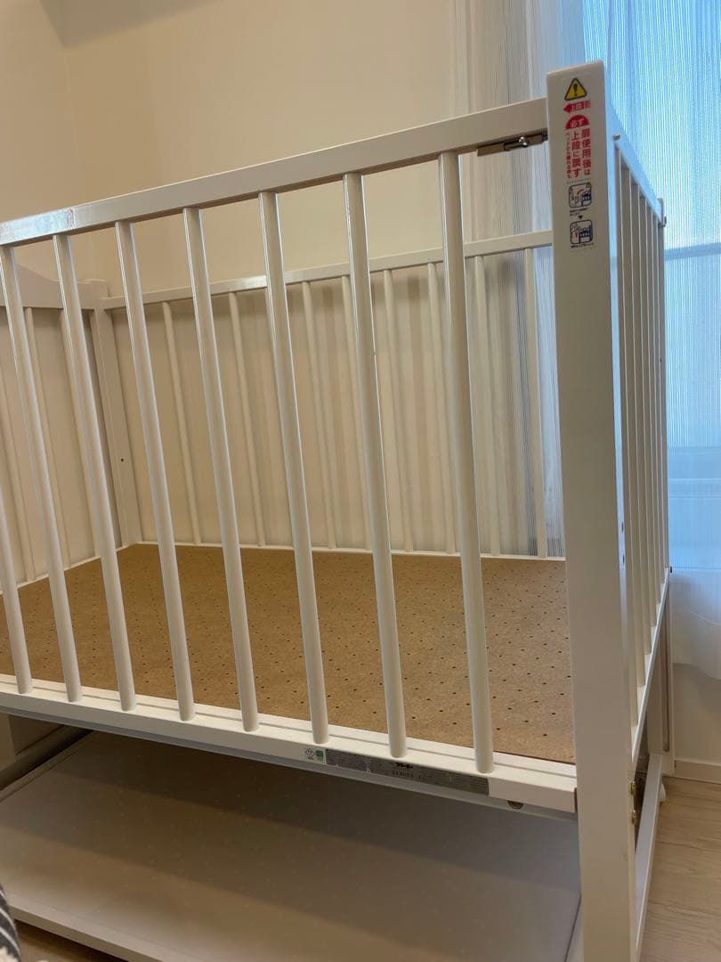 日本製 ベビーベッド ハイタイプ ツースライドベッド 木製　キャスター付き